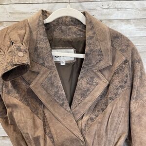 Vintage 80's Chia Womens L Jacket Bomber Brown Leather Cropped Cinch Waist Snake